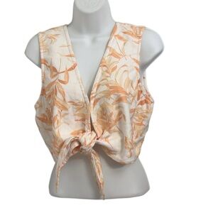 Abercrombie & Fitch Tropical Floral Tie-Front Tank Crop Top Cream Orange Size M